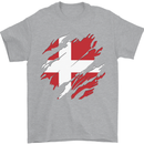Torn Denmark Flag Danish Day Football Mens T-Shirt 100% Cotton Sports Grey