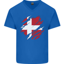 Torn Denmark Flag Danish Day Football Mens V-Neck Cotton T-Shirt Royal Blue
