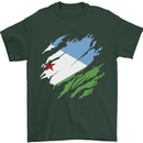 Torn Djibouti Flag Djiboutians Day Football Mens T-Shirt 100% Cotton Forest Green