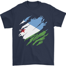 Torn Djibouti Flag Djiboutians Day Football Mens T-Shirt 100% Cotton Navy Blue