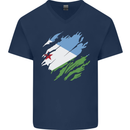 Torn Djibouti Flag Djiboutians Day Football Mens V-Neck Cotton T-Shirt Navy Blue