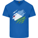 Torn Djibouti Flag Djiboutians Day Football Mens V-Neck Cotton T-Shirt Royal Blue