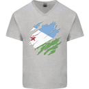 Torn Djibouti Flag Djiboutians Day Football Mens V-Neck Cotton T-Shirt Sports Grey