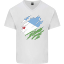 Torn Djibouti Flag Djiboutians Day Football Mens V-Neck Cotton T-Shirt White