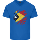 Torn East Timor Flag Day Football Mens V-Neck Cotton T-Shirt Royal Blue