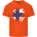 Torn Finland Flag Finnish Day Football Mens Cotton T-Shirt Tee Top Orange