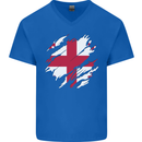 Torn Georgia Flag Georgian Day Football Mens V-Neck Cotton T-Shirt Royal Blue
