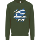 Torn Greece Flag Greek Day Football Kids Sweatshirt Jumper Forest Green