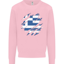 Torn Greece Flag Greek Day Football Kids Sweatshirt Jumper Light Pink
