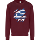 Torn Greece Flag Greek Day Football Kids Sweatshirt Jumper Maroon
