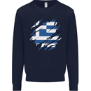 Torn Greece Flag Greek Day Football Kids Sweatshirt Jumper Navy Blue