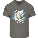Torn Guatemala Flag Guatemalan Day Football Mens V-Neck Cotton T-Shirt Charcoal