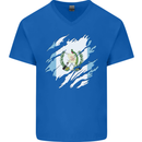 Torn Guatemala Flag Guatemalan Day Football Mens V-Neck Cotton T-Shirt Royal Blue
