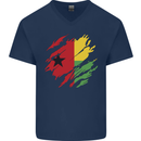 Torn Guinea-Bissau Flag Day Football Mens V-Neck Cotton T-Shirt Navy Blue