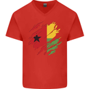 Torn Guinea-Bissau Flag Day Football Mens V-Neck Cotton T-Shirt Red