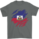 Torn Haiti Flag Haitian Day Football Mens T-Shirt 100% Cotton Charcoal