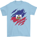 Torn Haiti Flag Haitian Day Football Mens T-Shirt 100% Cotton Light Blue