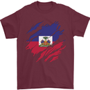 Torn Haiti Flag Haitian Day Football Mens T-Shirt 100% Cotton Maroon