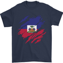 Torn Haiti Flag Haitian Day Football Mens T-Shirt 100% Cotton Navy Blue
