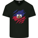 Torn Haiti Flag Haitian Day Football Mens V-Neck Cotton T-Shirt Black