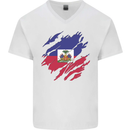 Torn Haiti Flag Haitian Day Football Mens V-Neck Cotton T-Shirt White