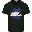Torn Honduras Flag Honduran Day Football Mens V-Neck Cotton T-Shirt Black