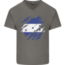 Torn Honduras Flag Honduran Day Football Mens V-Neck Cotton T-Shirt Charcoal