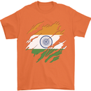 Torn India Flag Indian Day Football Mens T-Shirt 100% Cotton Orange