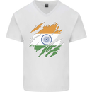 Torn India Flag Indian Day Football Mens V-Neck Cotton T-Shirt White