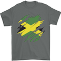 Torn Jamaican Flag Jamaica Day Football Mens T-Shirt 100% Cotton Charcoal