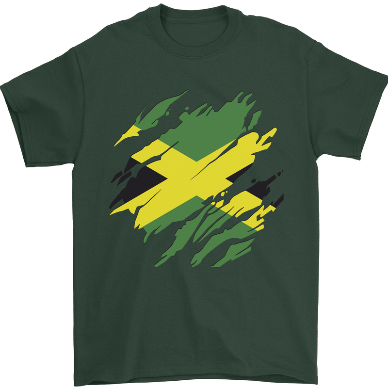 Torn Jamaican Flag Jamaica Day Football Mens T-Shirt 100% Cotton Forest Green