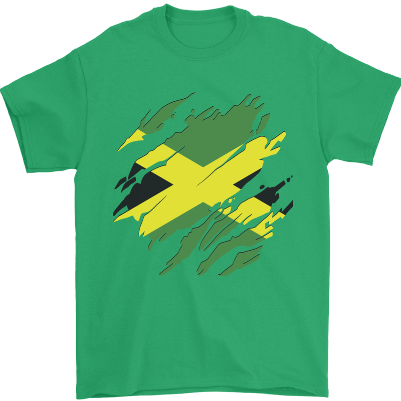Torn Jamaican Flag Jamaica Day Football Mens T-Shirt 100% Cotton Irish Green