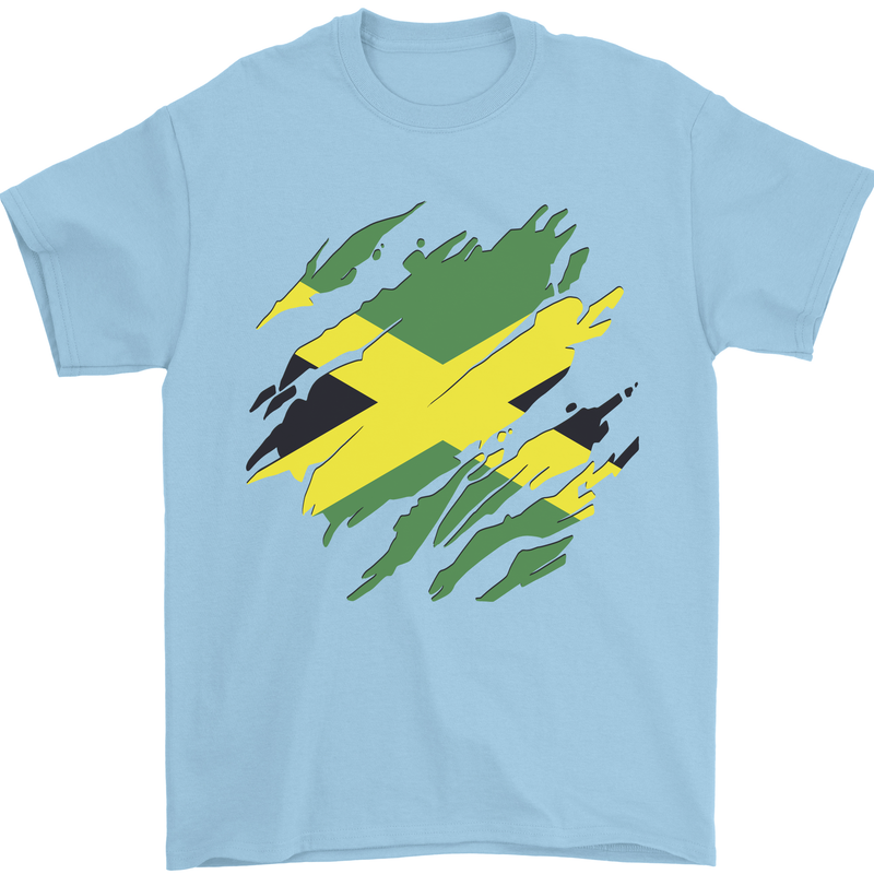 Torn Jamaican Flag Jamaica Day Football Mens T-Shirt 100% Cotton Light Blue