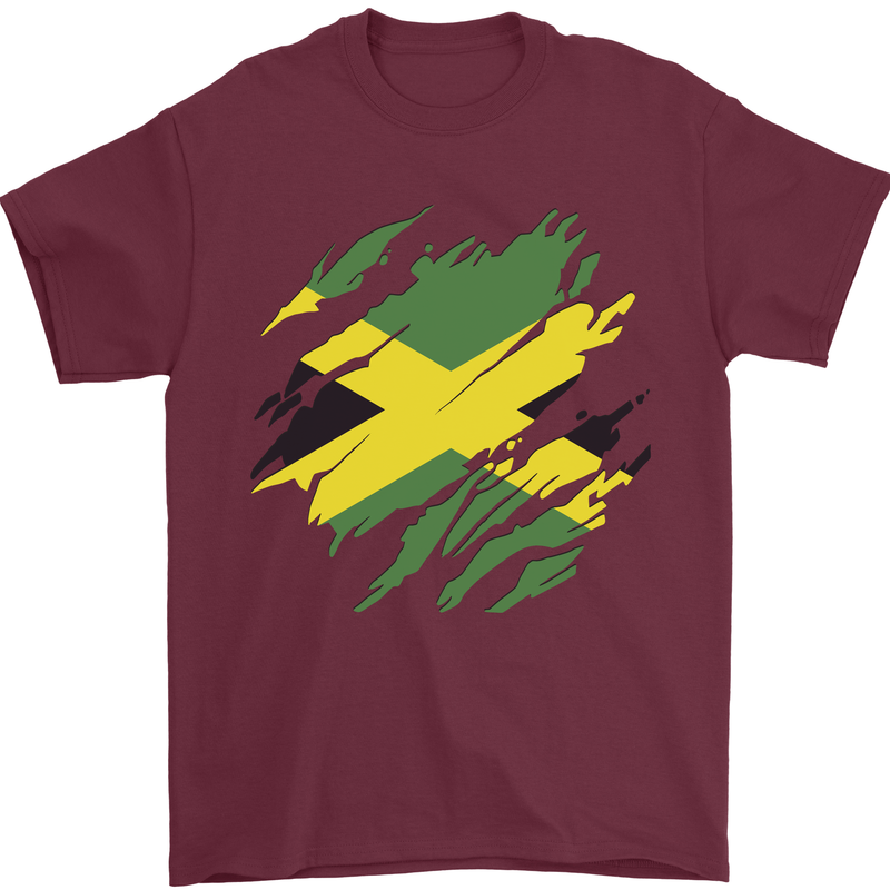 Torn Jamaican Flag Jamaica Day Football Mens T-Shirt 100% Cotton Maroon