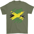 Torn Jamaican Flag Jamaica Day Football Mens T-Shirt 100% Cotton Military Green