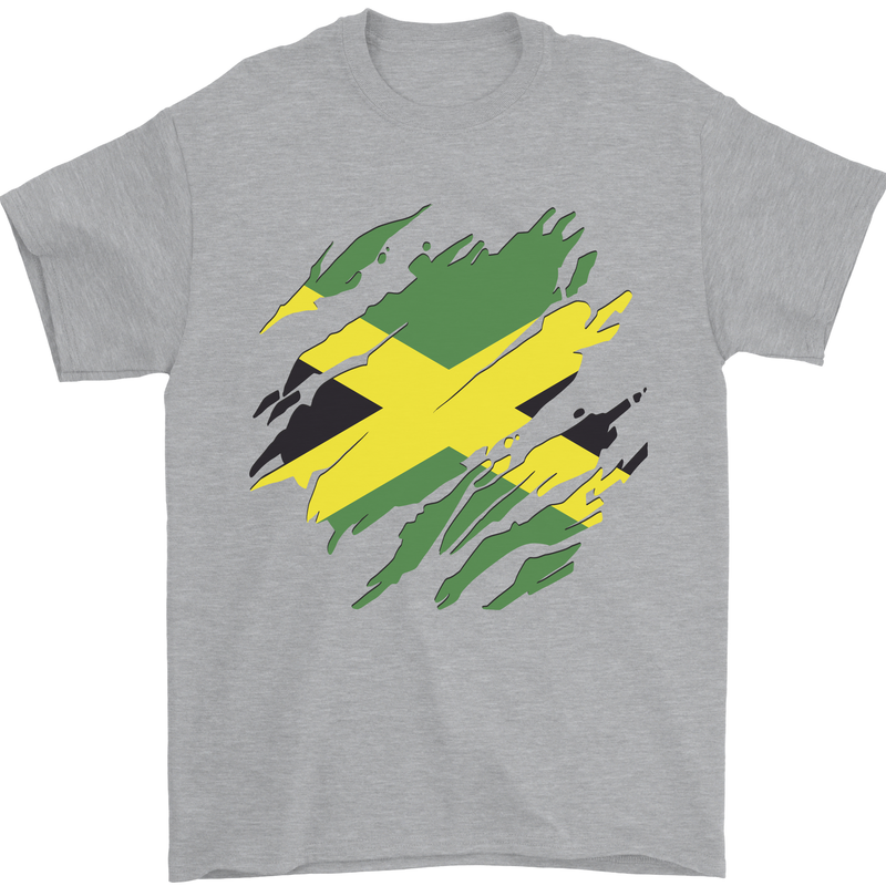 Torn Jamaican Flag Jamaica Day Football Mens T-Shirt 100% Cotton Sports Grey