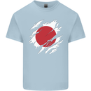 Torn Japan Flag Japanese Day Football Mens Cotton T-Shirt Tee Top Light Blue