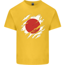 Torn Japan Flag Japanese Day Football Mens Cotton T-Shirt Tee Top Yellow