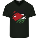 Torn Jordan Flag Jordanian Day Football Mens V-Neck Cotton T-Shirt Black