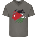 Torn Jordan Flag Jordanian Day Football Mens V-Neck Cotton T-Shirt Charcoal