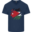 Torn Jordan Flag Jordanian Day Football Mens V-Neck Cotton T-Shirt Navy Blue