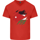 Torn Jordan Flag Jordanian Day Football Mens V-Neck Cotton T-Shirt Red