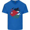 Torn Jordan Flag Jordanian Day Football Mens V-Neck Cotton T-Shirt Royal Blue