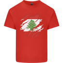 Torn Lebanon Flag Lebanese Day Football Kids T-Shirt Childrens Red