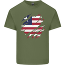 Torn Liberia Flag Liberian Day Football Mens Cotton T-Shirt Tee Top Military Green