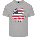Torn Liberia Flag Liberian Day Football Mens Cotton T-Shirt Tee Top Sports Grey