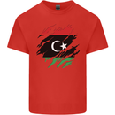 Torn Libya Flag Libyan Day Football Mens Cotton T-Shirt Tee Top Red