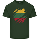 Torn Lithuania Flag Lithuania Day Football Mens Cotton T-Shirt Tee Top Forest Green