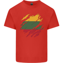 Torn Lithuania Flag Lithuania Day Football Mens Cotton T-Shirt Tee Top Red