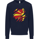 Torn Macedonia Flag Macedonian Day Football Mens Sweatshirt Jumper Navy Blue